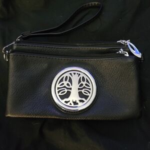 Chic Black Wristlet with Silver Tree Accent